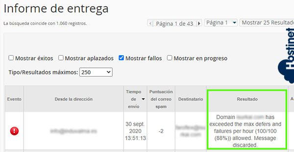 Receiver head teacher Properly Problema Envío de Correos – Error: Domain xxxxxx.com has exceeded the max  defers and failures per hour (100/100 (100%)) allowed