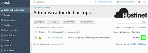 Plesk2020 Administrador Backups Descargar Local