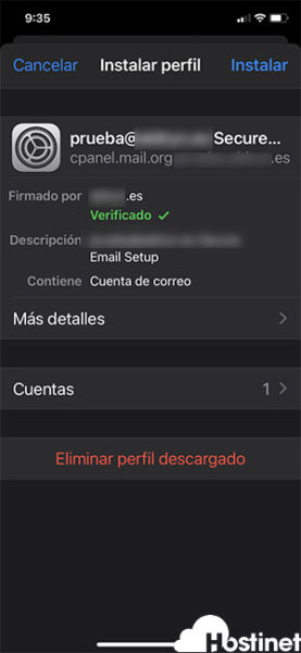 iphone detalles perfil descargado cPanel