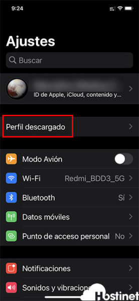 plesk perfil configuracion descargado en iOS