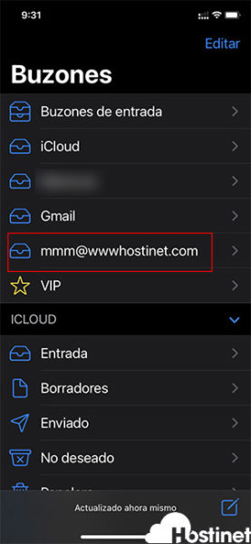 plesk perfil correo instalado mail en iPhone