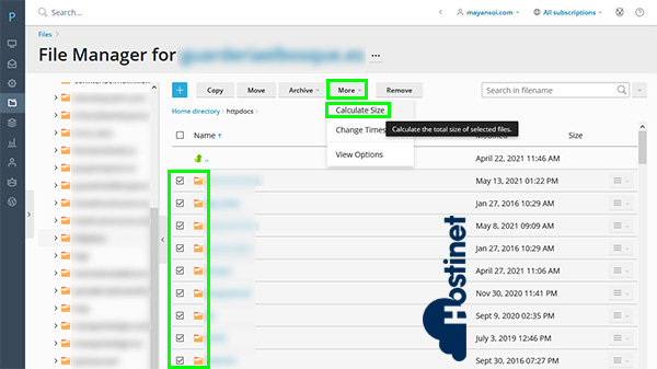 Plesk File Manager More Calculate Size