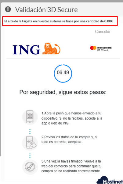 pago tarjeta 3dsecure PSD2 - Hostinet