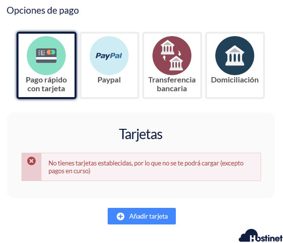 pago tarjeta anadir tarjeta - Hostinet